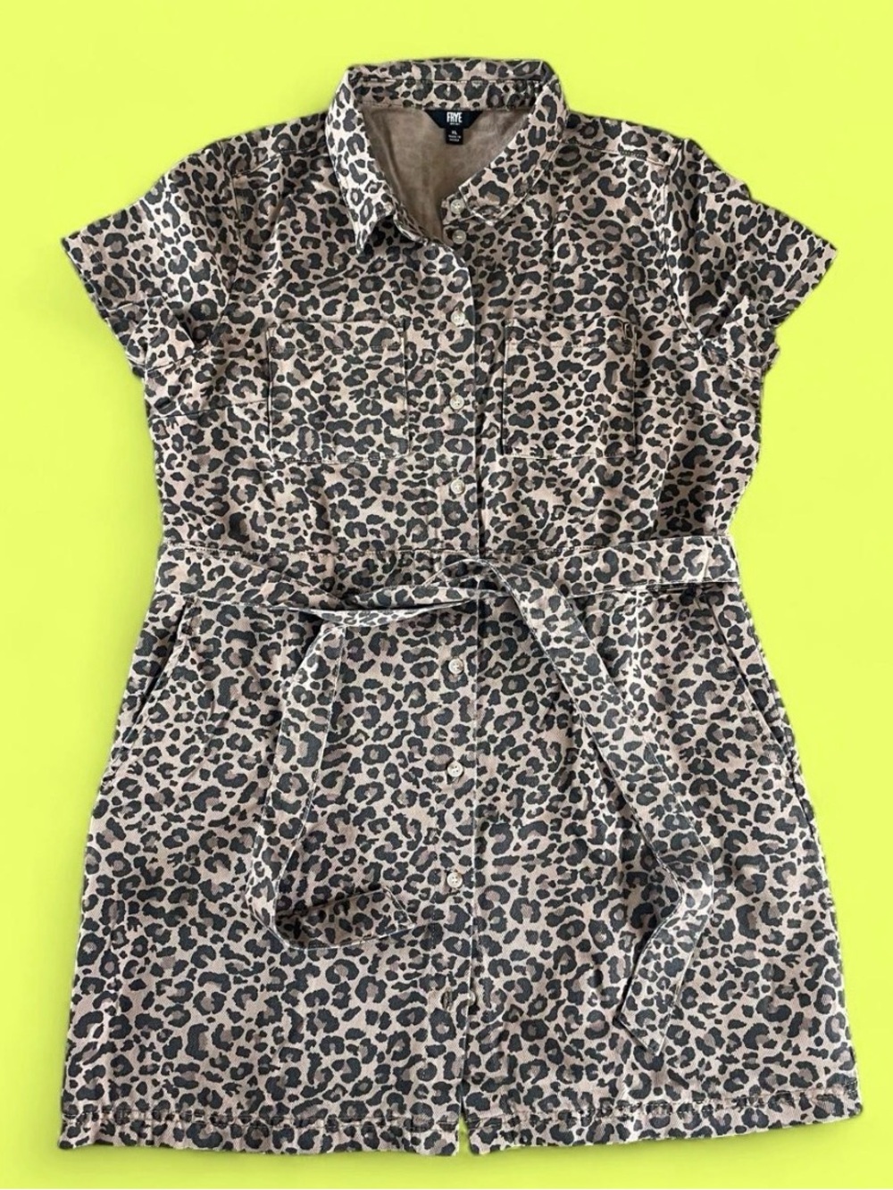 FRYE leopard print belted denim button down XL dress